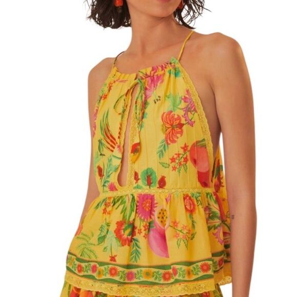 NWT  Farm Rio Delicate Fruit Garden Blouse Women's Yellow XS - Picture 1 of 11